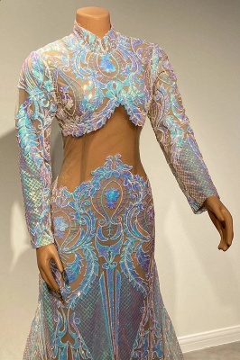 Shimmers Two Piece High-neck Long Sleeve Floor-length A-Line Prom Dresses_3