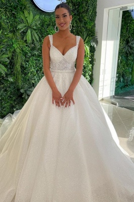 Modest A-Line Sweetheart Straps Floor-length Wedding Dresses_1
