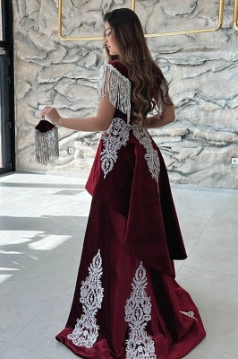 Gorgeous Red Sweetheart Column Appliques Sleeveless Split Front Floor-length Prom Dresses with Train_4