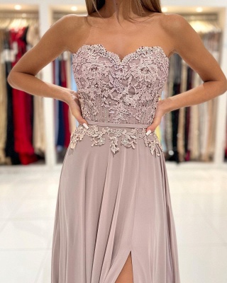 Elegant Sweetheart Floor-length Appliques Lace Prom Dresses with Split_4