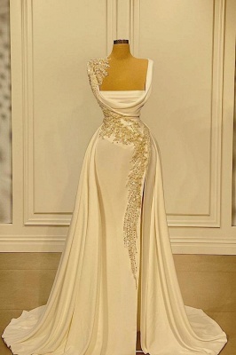 Vintage Ivory Square A-line Beading Prom Dresses with Slit_1
