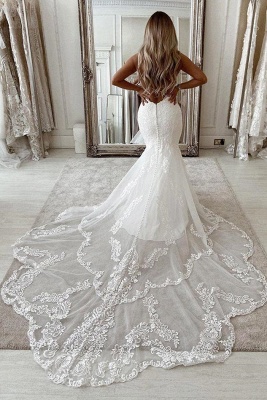 Exquisite V-neck Sleeveless Appliques Lace Column Mermaid Floor-length Wedding Dresses_2