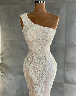 Sexy One shoulder Mermaid With Appliques Lace Wedding Dresses_2