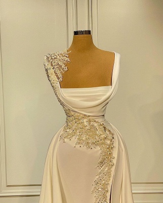 Vintage Ivory Square A-line Beading Prom Dresses with Slit_2