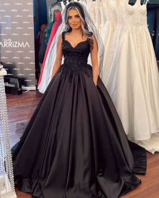 Royal Black Sweetheart Ball Gown Floor-Length Bridal Dresses_2