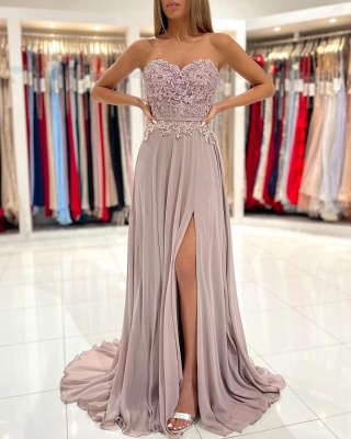 Elegant Sweetheart Floor-length Appliques Lace Prom Dresses with Split_5