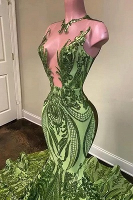 Exquisite Green V-neck Sequins Sleeveless Floor-length Mermaid Prom Dresses_3