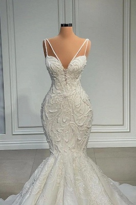 Charming Spaghetti Straps Sleeveless Mermaid Chiffon Beading Floor-Length Wedding Dresses_2
