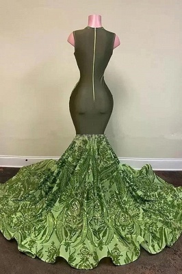 Exquisite Green V-neck Sequins Sleeveless Floor-length Mermaid Prom Dresses_2