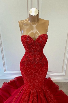 Exquisite Red Sequins Sweetheart Sleeveless Mermaid Prom Dresses_2