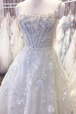 Exquisite Spaghetti Strap Sleeveless A-Line Lace Wedding Dresses with Pattern_4