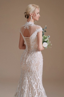 Fabulous Off-the-shoulder Sleeveless Mermaid Floor-Length Lace Wedding Dresses with Pattern_8