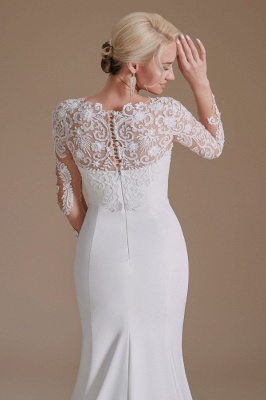 Elegant Jewel Long-Sleeve Mermaid Floor-Length Satin Wedding Dresses with Pattern_8