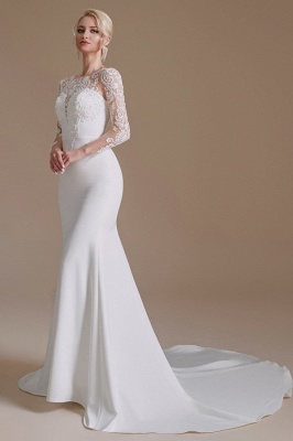 Elegant Jewel Long-Sleeve Mermaid Floor-Length Satin Wedding Dresses with Pattern_4