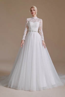 Beautiful Jewel Long-Sleeve A-Line Floor-Length Wedding Dresses with Pattern_1