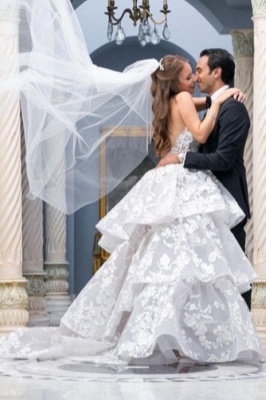 Dignified Sweetheart Sleeveless Ball Gown Tulle Wedding Dresses with Lace_2