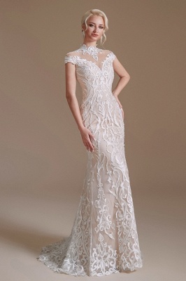 Fabulous Off-the-shoulder Sleeveless Mermaid Floor-Length Lace Wedding Dresses with Pattern_4
