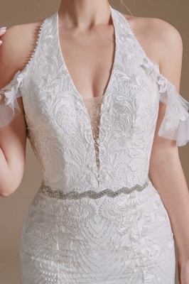 Gorgeous Halter Sleeveless Mermaid Floor-Length Tulle Wedding Dresses with Applique_9
