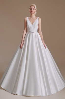 Simple Straps Sleeveless A-Line Floor-Length Satin Wedding Dresses with Ruffles_2