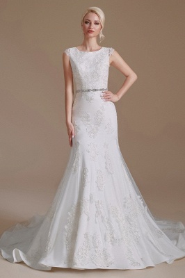 Elegant Jewel Sleeveless Mermaid Floor-Length Satin Wedding Dresses with Lace_1