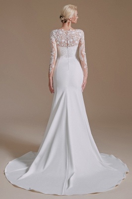 Elegant Jewel Long-Sleeve Mermaid Floor-Length Satin Wedding Dresses with Pattern_6