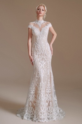 Fabulous Off-the-shoulder Sleeveless Mermaid Floor-Length Lace Wedding Dresses with Pattern_2
