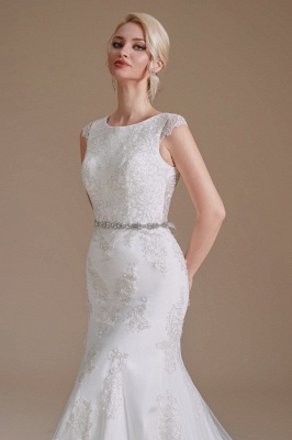 Elegant Jewel Sleeveless Mermaid Floor-Length Satin Wedding Dresses with Lace_7