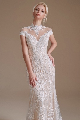 Fabulous Off-the-shoulder Sleeveless Mermaid Floor-Length Lace Wedding Dresses with Pattern_7