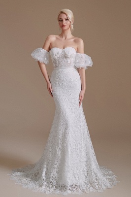 Beautiful Off-the-shoulder Sleeveless Mermaid Floor-Length Lace Wedding Dresses with Applique_1