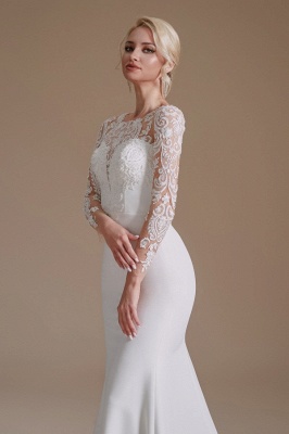 Elegant Jewel Long-Sleeve Mermaid Floor-Length Satin Wedding Dresses with Pattern_7