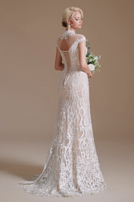 Fabulous Off-the-shoulder Sleeveless Mermaid Floor-Length Lace Wedding Dresses with Pattern_6