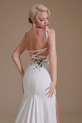 Sexy Spaghetti Straps Sleeveless Mermaid Floor-Length Satin Wedding Dresses_7