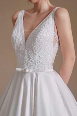 Simple Straps Sleeveless A-Line Floor-Length Satin Wedding Dresses with Ruffles_8