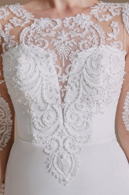 Elegant Jewel Long-Sleeve Mermaid Floor-Length Satin Wedding Dresses with Pattern_9