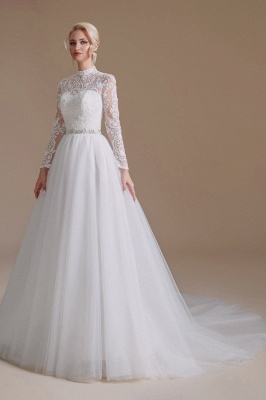 Beautiful Jewel Long-Sleeve A-Line Floor-Length Wedding Dresses with Pattern_4