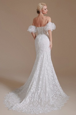 Beautiful Off-the-shoulder Sleeveless Mermaid Floor-Length Lace Wedding Dresses with Applique_6