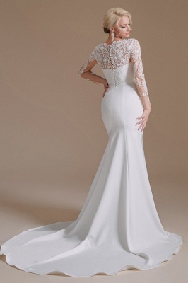 Elegant Jewel Long-Sleeve Mermaid Floor-Length Satin Wedding Dresses with Pattern_5