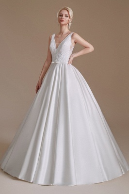 Simple Straps Sleeveless A-Line Floor-Length Satin Wedding Dresses with Ruffles_3