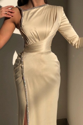 Elegant Ivory One-shoulder Long-Sleeve Sheath Prom Dresses with Sequins_3
