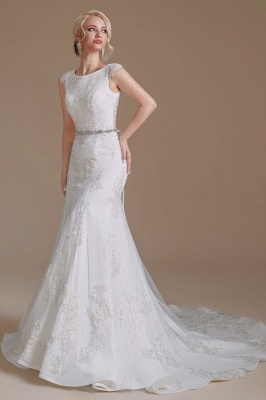 Elegant Jewel Sleeveless Mermaid Floor-Length Satin Wedding Dresses with Lace_5