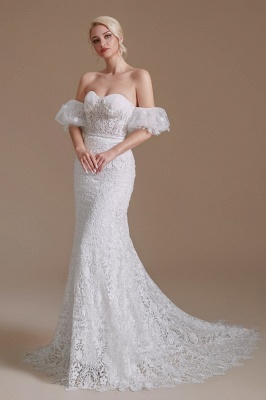 Beautiful Off-the-shoulder Sleeveless Mermaid Floor-Length Lace Wedding Dresses with Applique_2
