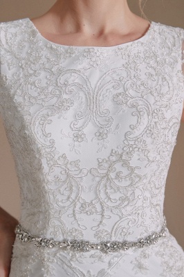 Elegant Jewel Sleeveless Mermaid Floor-Length Satin Wedding Dresses with Lace_9