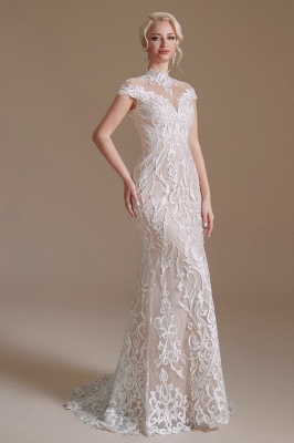 Fabulous Off-the-shoulder Sleeveless Mermaid Floor-Length Lace Wedding Dresses with Pattern_3