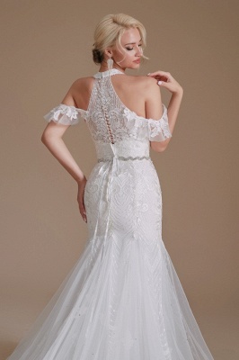 Gorgeous Halter Sleeveless Mermaid Floor-Length Tulle Wedding Dresses with Applique_8
