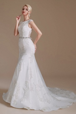 Elegant Jewel Sleeveless Mermaid Floor-Length Satin Wedding Dresses with Lace_4