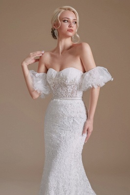 Beautiful Off-the-shoulder Sleeveless Mermaid Floor-Length Lace Wedding Dresses with Applique_7