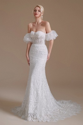 Beautiful Off-the-shoulder Sleeveless Mermaid Floor-Length Lace Wedding Dresses with Applique_3