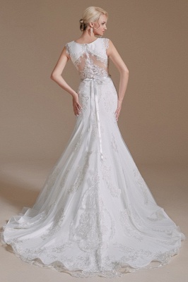 Elegant Jewel Sleeveless Mermaid Floor-Length Satin Wedding Dresses with Lace_6