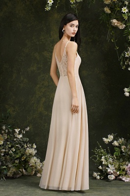 Simple Champagne Spaghetti Straps Sleeveless A-Line Satin Prom Dresses with Ruffles_5