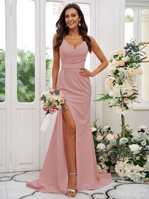 Simple Pink Sweetheart Sleeveless Chiffon Bridesmaid Dress with Silt_24